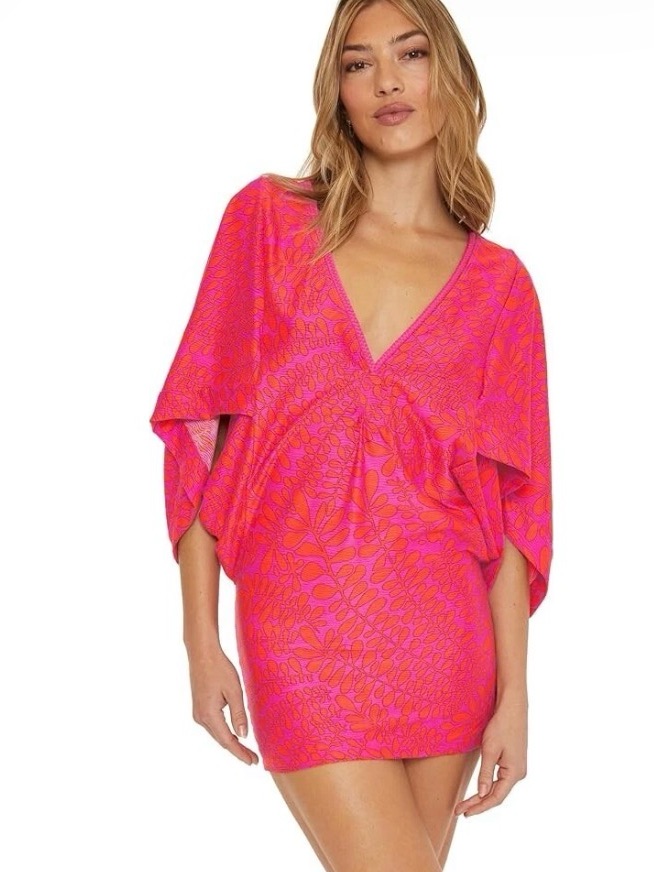 Nwt Trina Turk Trellis Red Pink Swim Cover Tunic Xl Resortwear Pool Beach Cruise